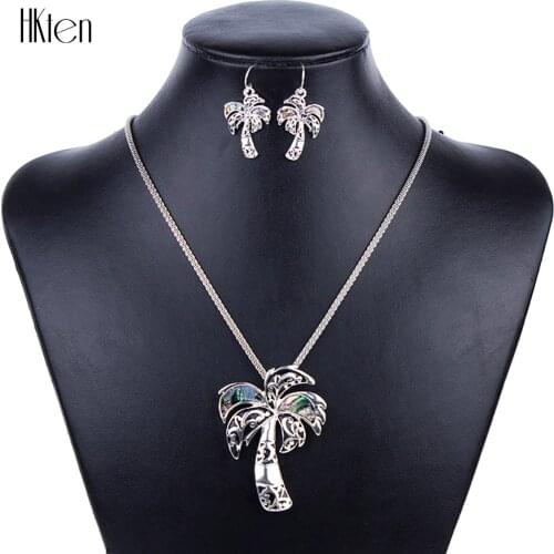MS1504257 Fashion Palm Tree Jewelry Sets High Quality Silver Plated Coconut Tree Wholesale Necklace Earring Sets