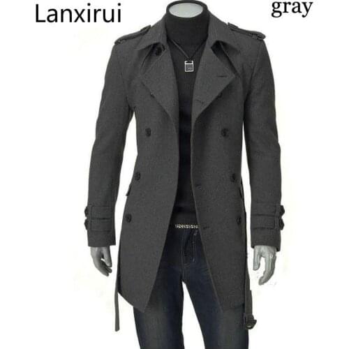 Fast Shipping New Men 'S Jackets Double Platoon Buckle Men Long Coat With Belt Double Breasted Trench Coat Dropshipping