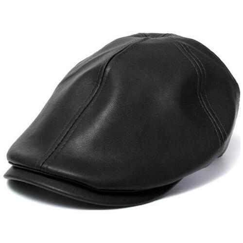 Mens Women Vintage Leather Beret Cap Peaked Hat Newsboy Sunscreen Solid Bonnet Cabbie Golf Beret Hat Driver Hats Кепка Мужская