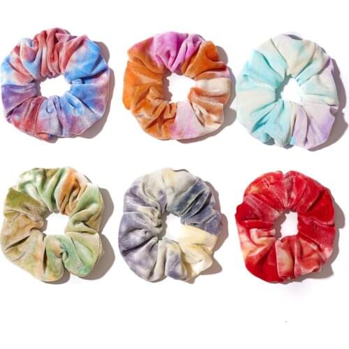2020 New Colorful Scrunchy Pack Wholesale 6pcs/set Tie dye Designs Rainbow Hair Schrunchy Set Velvet vsco