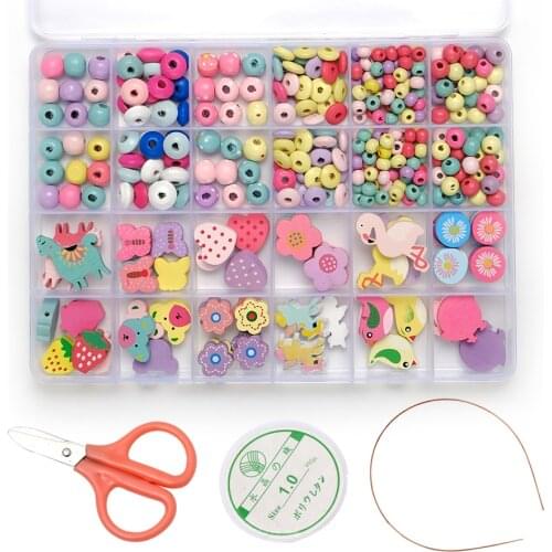 1 Set Wooden Beads Kit Children Creative Puzzle Toys Wood Loose Spacer Beads for DIY Making Bracelet Necklace Jewelry Findings