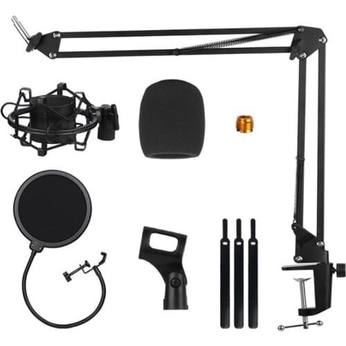 Adjustable Mic Stand Kit,Suspension Scissor Mic Boom Arm Stand with Shock Mount,Buckle,3/8 to 5/8 Conversion Head