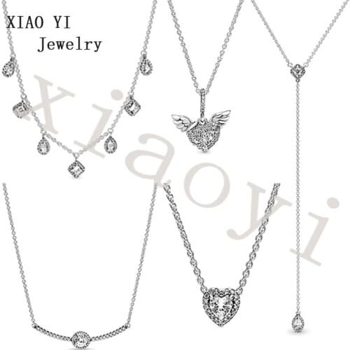 XIAOYI 2019 s925 100% winter new heart angel wing geometric combination round long stacked necklace jewelry birthday gift female