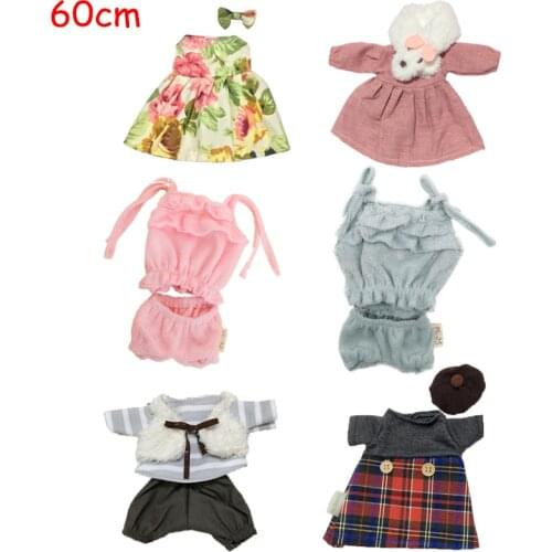 60cm Rabbit Clothes for Le sucre Plush Dolls Cat Bear Floral Dress Dolls Skirt Suit Accessories for 1/3 BJD Dolls Toys