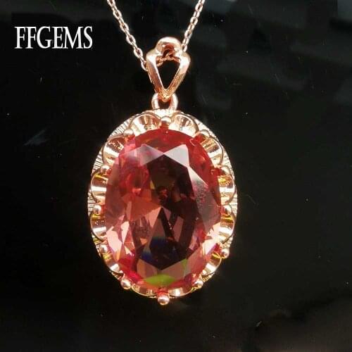 FFGems Big Stone Zultanite Oval13*18mm silver Pendant Chain Necklace Rose Gold Color Change Fine Jewelry For Women Party Gift