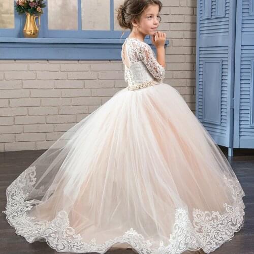 Flower Girl Dresses Kid Lace Flower Scoop Communion Dress Tulle Sashes Straps Ball Gown,Prom Dresses