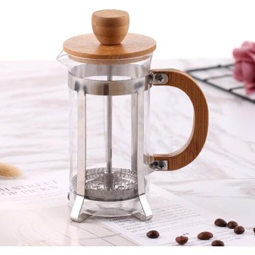 Practical French Press Eco-Friendly Bamboo Cover 350ml/600ml Glass Coffee Pot Heat-Resistant Filtration French Press