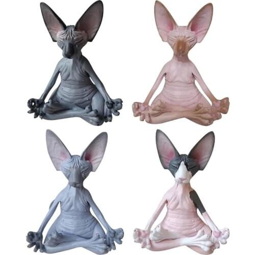 Whimsical Buddha Meditation Sphynx Cat Figurine Meditation Yoga Happy Cat Decor Art Sculptures Outdoor Garden Statues Figurines