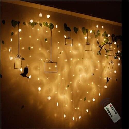 Remote AC220V 2x1.5m Heart Shape 124LED Love String Lights Holiday Wishing Valentines Light Wedding Home PartyDecoration Curtain