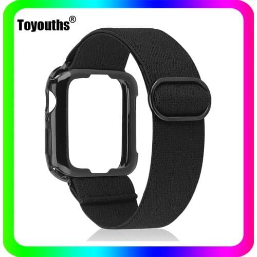 Toyouths Scrunchie Elastic Band Adjustment Strap for Apple Watch Nylon Loop Watch Band with Protect Case for Series 6 5 4 3 2 1