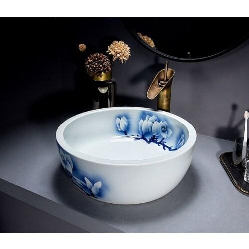 Jingdezhen art wash basin retro above counter basin balcony bathroom wash basin household ceramic single basin round