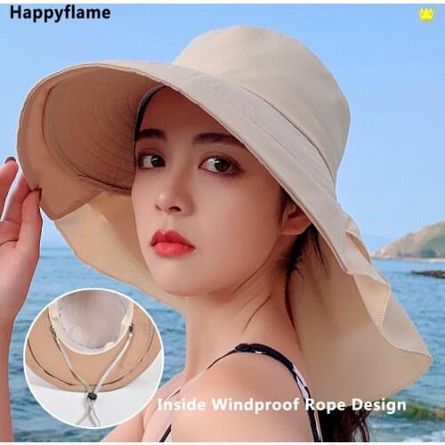 Women Hats Small Head Circumference Hidden Ponytail Cap Big Brim Hat Anti-UV Sun Hat with Neck Flap Beach Sombreros Mujer Verano