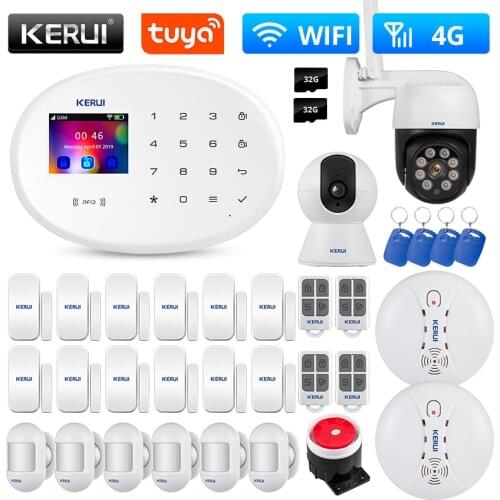 KERUI 4G GSM WIFI Tuya Smart Home Alarm system Kit Wireless Alarm Security System IP Camera Control Autodial Alexa Google App