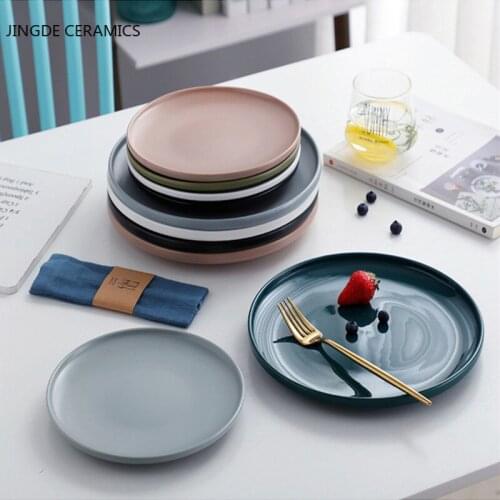 Modern Ceramic Round Shape Trays Household Kitchenware Tray Western Food Steak Sushi Fish Dishes Fruit Salad Nut Dishes