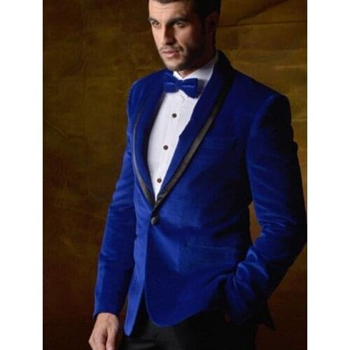 TPSAADE velvet jacket shawl lapel groom dress new groomsman mens wedding suit best men 2 Pieces blazer (Coat+Black Pants)