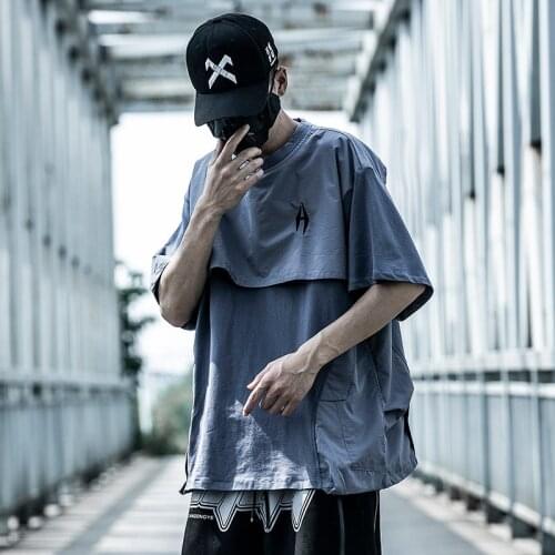 Hip Hop Patchwork Tops Tees Fake Two Pieces T Shirts Men Techwear Short Sleeve T-Shirts Summer Oversized Tshirts Male Streetwear