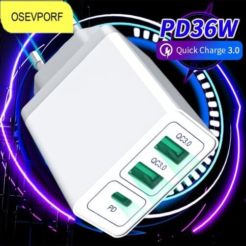 USB Charger 36W QC 3.0 Fast Charging Quick Charge For iPhone 12 11 Pro Max Huawei P40 Pro Multi-Port for Xiaomi Samsung Phone