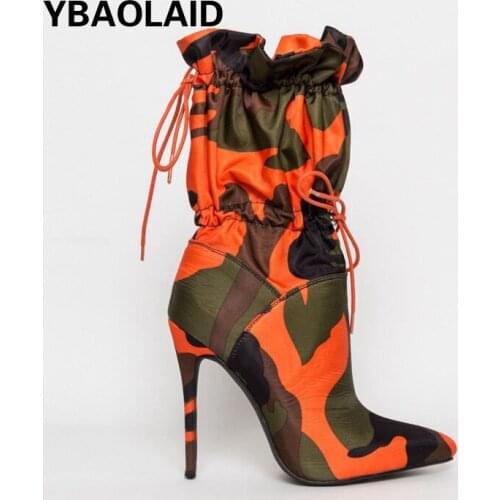 Pointed Camouflage Color Elastic Band High-heeled Womens Boots for Fall/winter 2021 New Stiletto High-heeled Fashion Boots