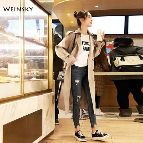 2019 New Autumn Women Casual Solid Color Double Breasted Outwear Elegant Office Coat Design Long Trench