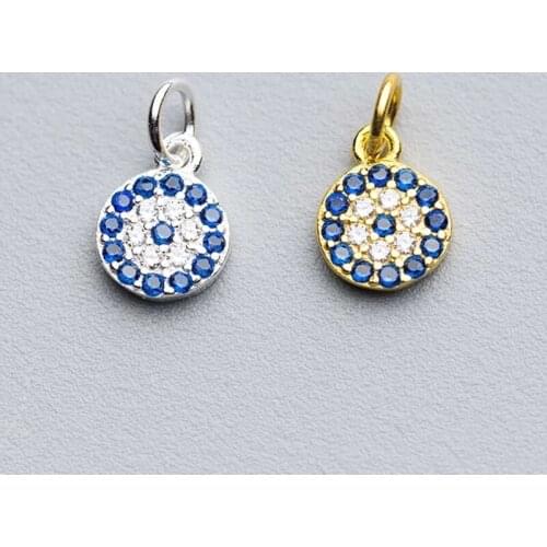 100% 925 Sterling Silver Round Craft Charms Diy Jewelry Making Gold Silver Color Zircon Pendants Charm Fit Bracelets&Necklace