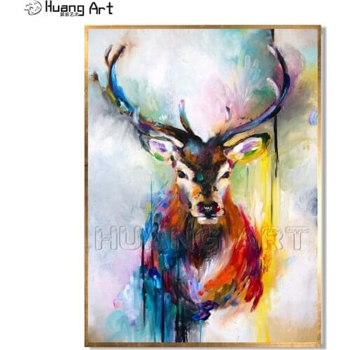 100% Handmade Colorful Animal Deer Oil Painting On Canvas Hand-painted Stag Oil Painting For Home Decoration Flamingo Bird Art