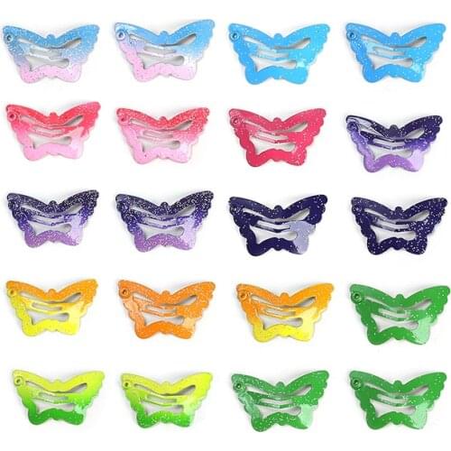 20Pcs/Lot Cute Butterfly Shaped Hair Clips Glitter Bobby Pins Hair Accessories Korean Headdress Kids Gradient Color Barrettes