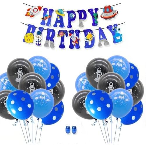 23pcs Outer Space Aluminum Foil Flag Astronaut Rocket Printed Latex Balloon Spaceman Theme Boys Kids Birthday Party Decorations