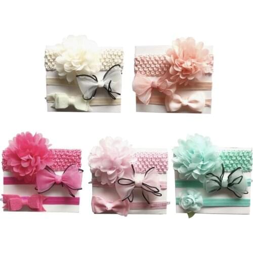 3Pcs Kids Elastic Flower Headband Girls Baby Bowknot Hairband Hair Accessories Set Photography Props