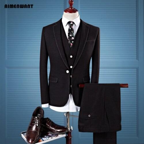 AIMENWANT Mens 3pcs Suits Slim England Business Causal Groom Wedding Prom Suit Male Plus Size Noble Blazer Jacket+Pants+Vest