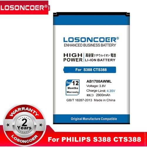 LOSONCOER 2900mAh AB1700AWML for PHILIPS S388 Battery CTS388 Mobile Phone Battery