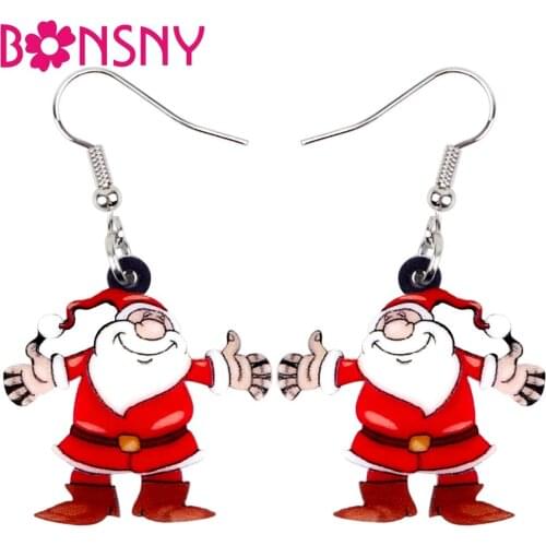 Bonsny Acrylic Happy Santa Claus Christmas Earrings Drop Dangle Gift Ornaments Costumes Jewelry For Women Girls Teens Bijoux New