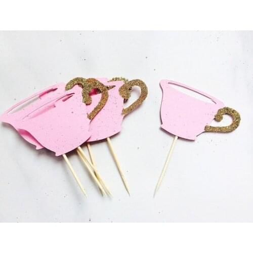 Glittery Teacups Cupcake Toppers perfect for tea party wonderland theme bridal shower, birthday, baby shower food pickss