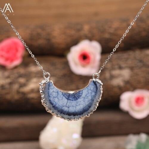 Bohemia Women Geode Agates Sun Flower Pendant Chains Necklace Simple Drusy Solar Flower Slab Beads Necklace Handmade Jewelry