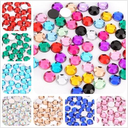 High quality Multi-Size 2mm-10mm Round Acrylic FlatBack Rhinestone Crystal Beads For DIY Wedding Dress jewelry Nail