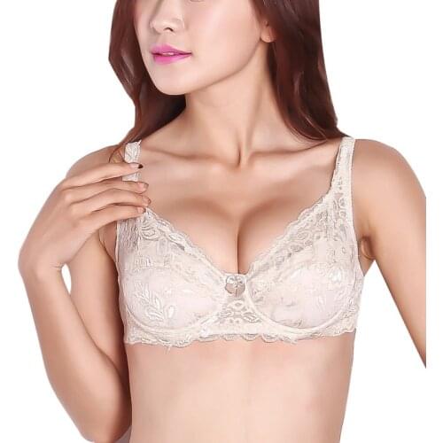 2019 Women bralette After The Double Row Full Lace Bra Beige Thin Buckle Female Sexy Push Chest