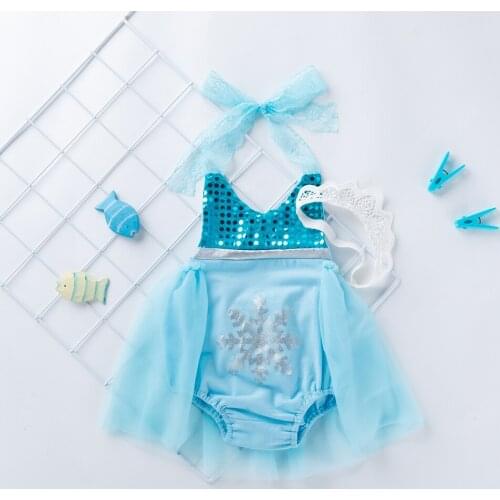 Princess Party Kids Romper Dress For Baby Girls Toddler Sleeveless Mesh Romper with Bow Hair Sequin Toddler Summer Clothing