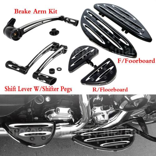 For Harley Touring14-17 Black Motorcycle Driver floorboards footrest + Brake arm Toe Shift Lever + Rear passenger footboard