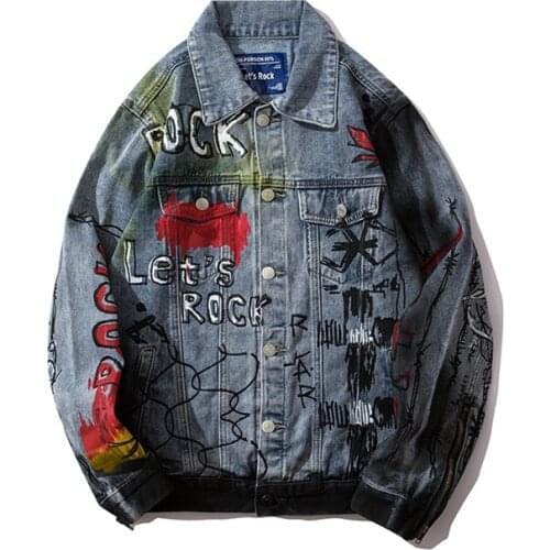 Streetwear denim jacket retro fashion spring and autumn Harajuku jacket men 2020 hip-hop graffiti denim jacket men