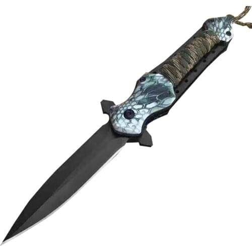 DuoClang Pocket Multi-purpose Folding Blade Knife Braided Rope Aluminum Handle Outdoor Self-Defense Knife