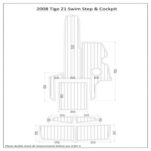 2008 Tige Z1 Swim Step & Cockpit Pad Boat EVA Teak Decking 1/4" 6mm