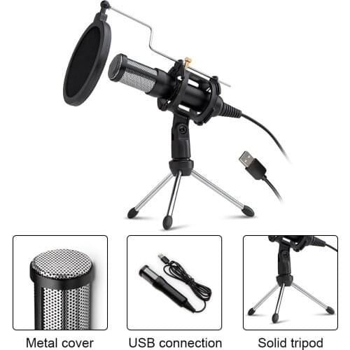 Condenser Microphone With Tripod USB Computer Studio Microphone For PC Microphone For Phone Karaoke Microphone With Sound Card