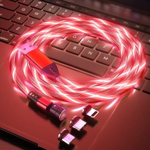 540 Degree Rotate Magnetic Glowing Cable Mobile Phone Charging Cables LED light Micro USB Type C Charger For iPhone Charge Cord
