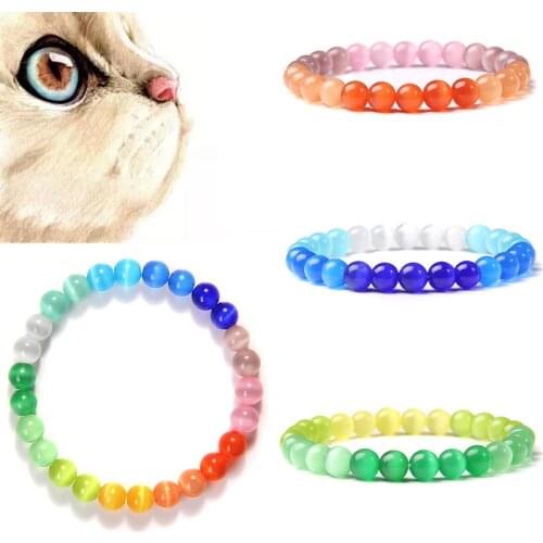 Fashion Mixed Colors Cat Eye Bracelet Smooth Bright Opal 7 Chakra Bracelets For Women Men Elastic Rope Reiki Energy Cute Jewelry