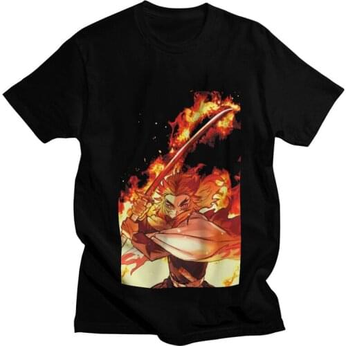 Demon Corp Kyojuro Rengoku T-shirt Mens Harajuku T Shirt Short Sleeve Cotton Anime Kimetsu No Yaiba Tshirt Urban Tee Tops Gift
