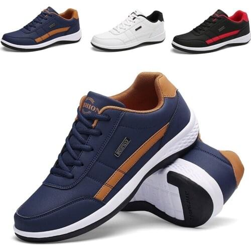 2021 Autumn Shoes Men Casual Sneakers Quality Leather Shoes Men Breathable Fashion Lace-Up Black Flats Confortable Male Footwear