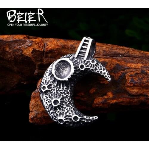 Beier 316L stainless steel Neo-Gothic Moon Mystery Witch Mens Pendant Necklace Space Meteorite Jewelry LLLHP122P