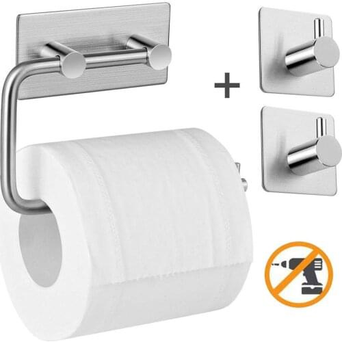 Stainless Steel Wall Mounted Self Adhesive Toilet Roll Holder Towel Hanger Robe Hooks Brushed Nickel Kitchen Bathrooms Coat Hook