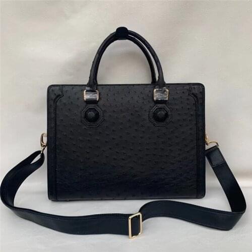 Authentic Exotic Ostrich Skin Passcode Closure Businessmen Laptop Briefcase Genuine Leather Male Large Work Handbag Shoulder Bag