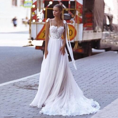 Beach Wedding Dresses 2021 Tie Shoulder Lace Bride Dress Vintage Plus Size Wedding Gowns Boho Corset Back Robe de Mariage