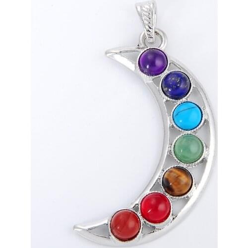 NEW 7 Chakras Natural Stone Pendant Round Angel Wings Health Amulet Fashion Reiki Energy Yoga Pendants for Necklace Jewelry